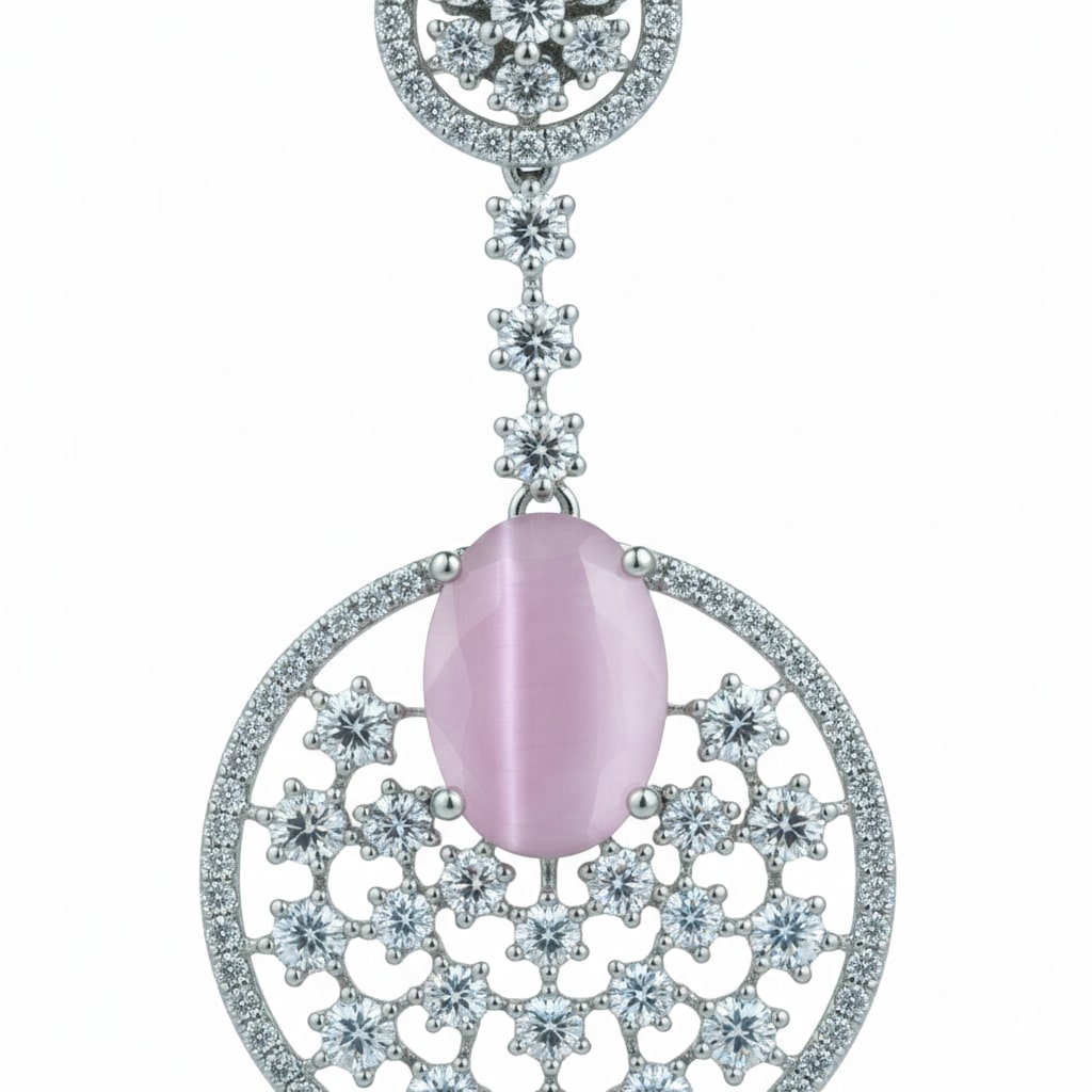 Rhodium Plated American Diamond Stones Dangler Earrings