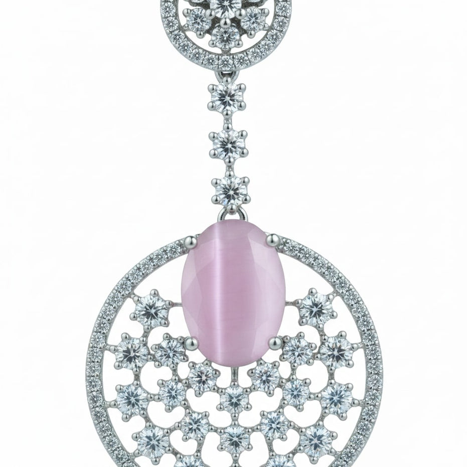 Rhodium Plated American Diamond Stones Dangler Earrings