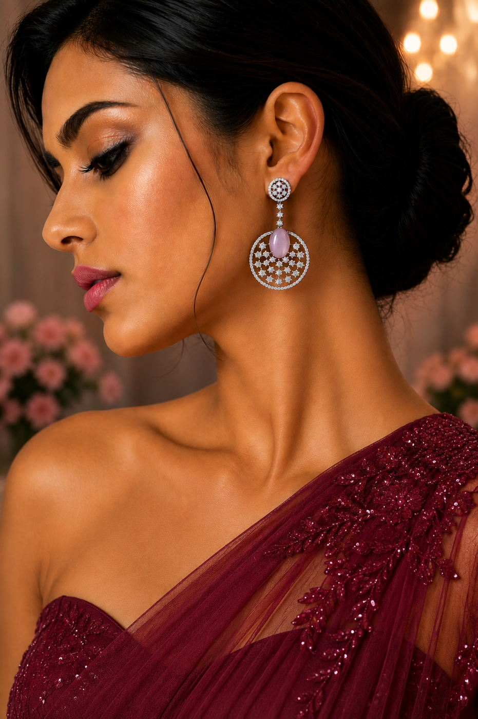 Rhodium Plated American Diamond Stones Dangler Earrings