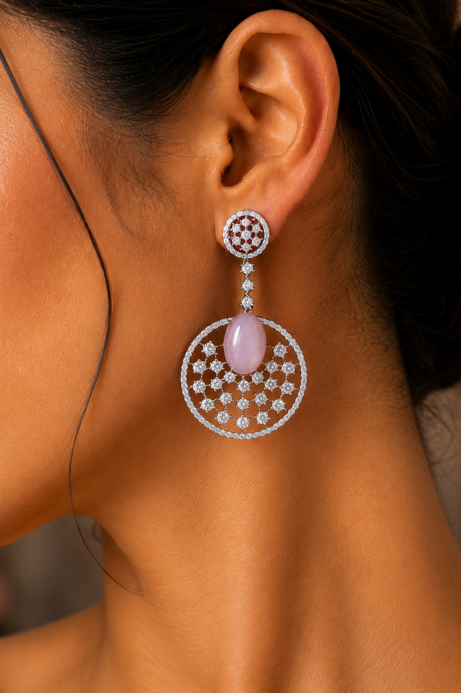 Rhodium Plated American Diamond Stones Dangler Earrings