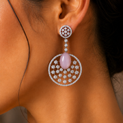 Rhodium Plated American Diamond Stones Dangler Earrings