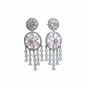 Pink Stone American Diamond Dangler Earrings