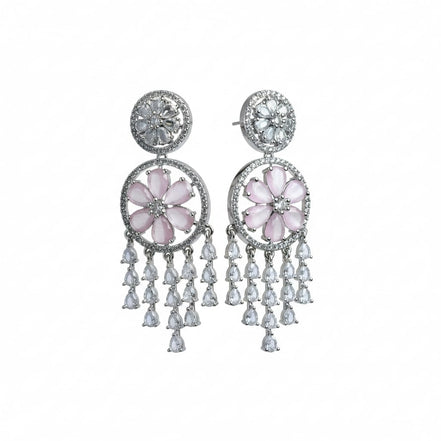 Pink Stone American Diamond Dangler Earrings