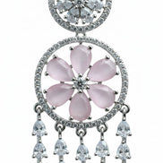 Pink Stone American Diamond Dangler Earrings