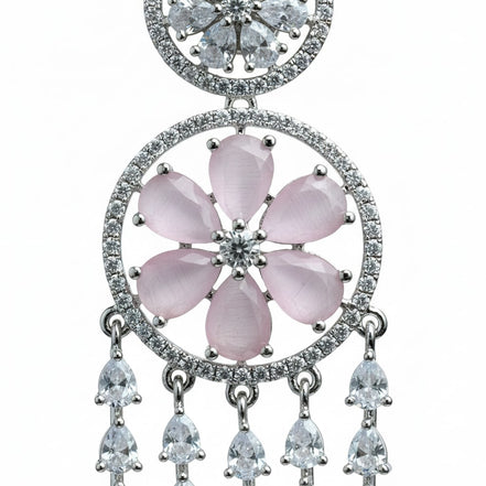 Pink Stone American Diamond Dangler Earrings