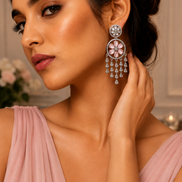 Pink Stone American Diamond Dangler Earrings