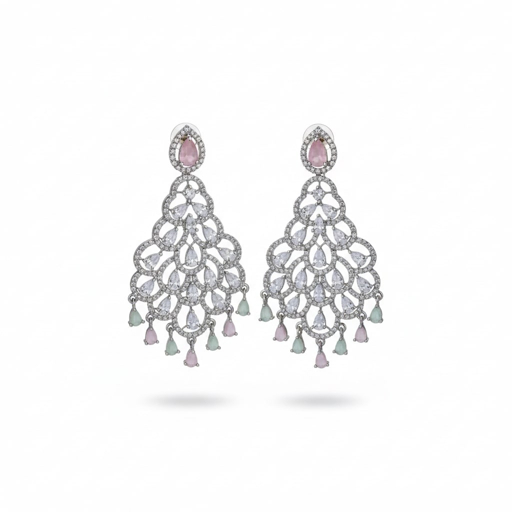American Diamond Peacock Danglers Earrings