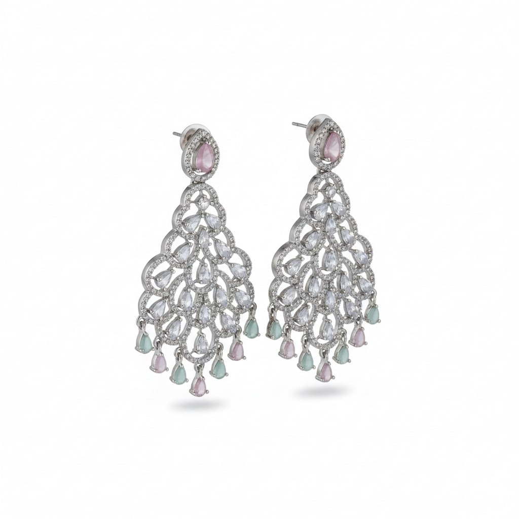 American Diamond Peacock Danglers Earrings