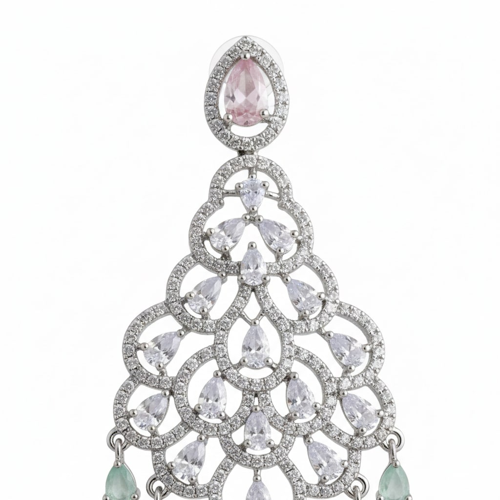 American Diamond Peacock Danglers Earrings