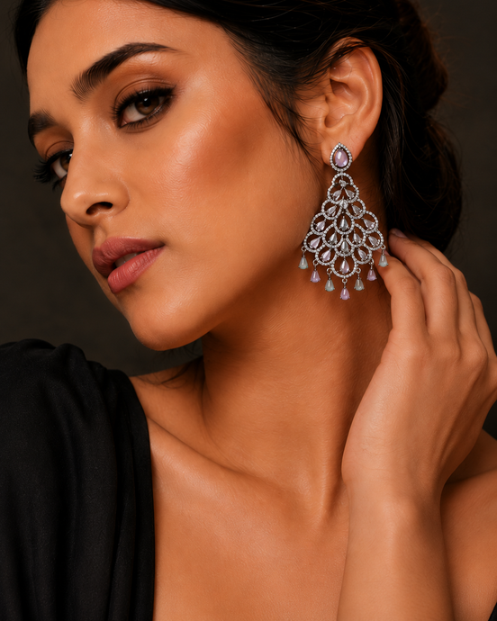 American Diamond Peacock Danglers Earrings