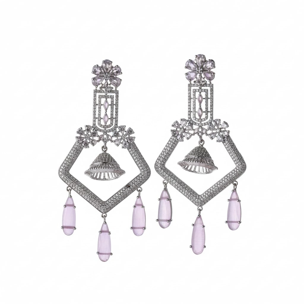 CZ American Diamond Dangler Earrings