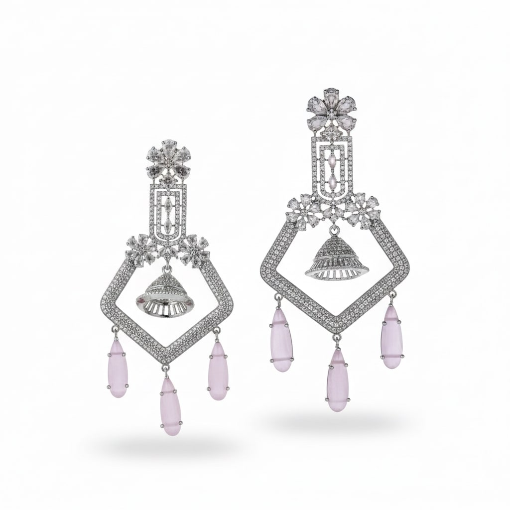 CZ American Diamond Dangler Earrings