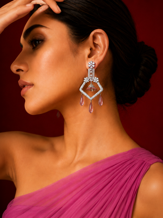 CZ American Diamond Dangler Earrings