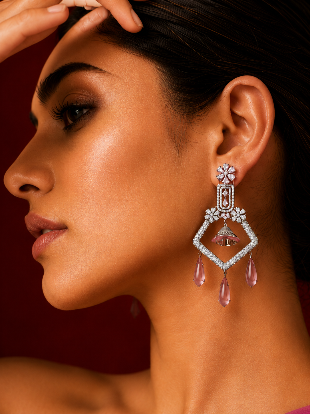 CZ American Diamond Dangler Earrings
