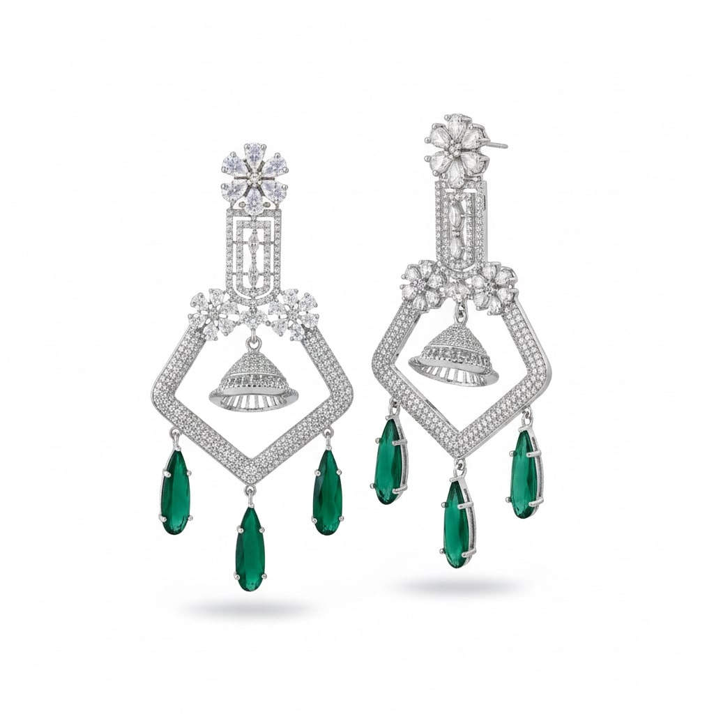 CZ American Diamond Dangler Earrings
