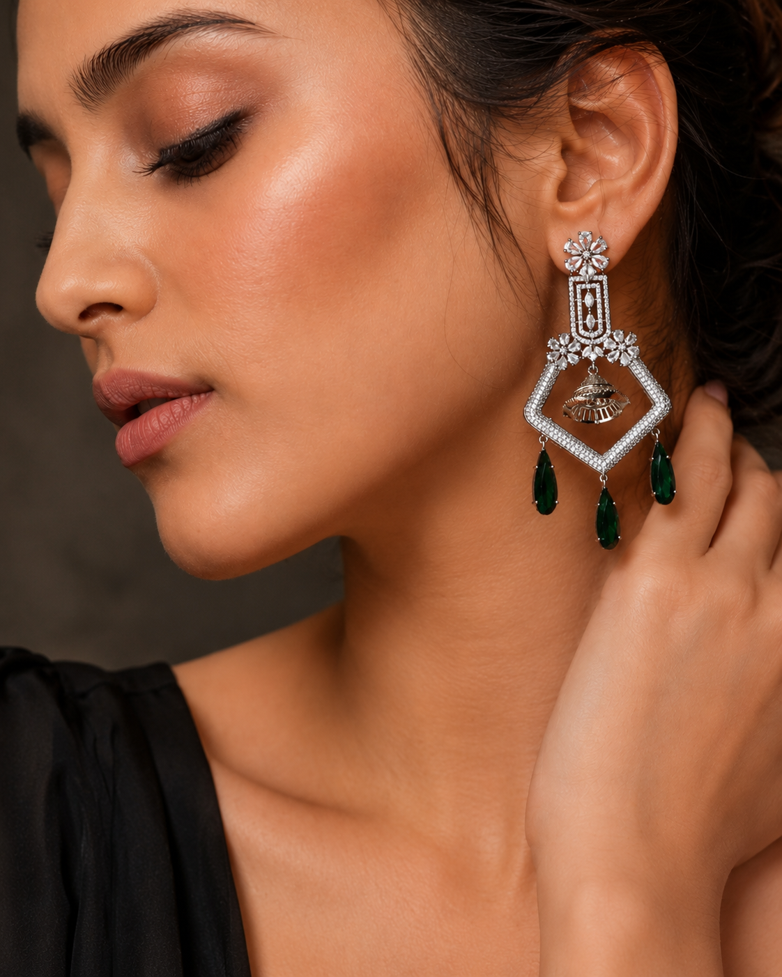 CZ American Diamond Dangler Earrings
