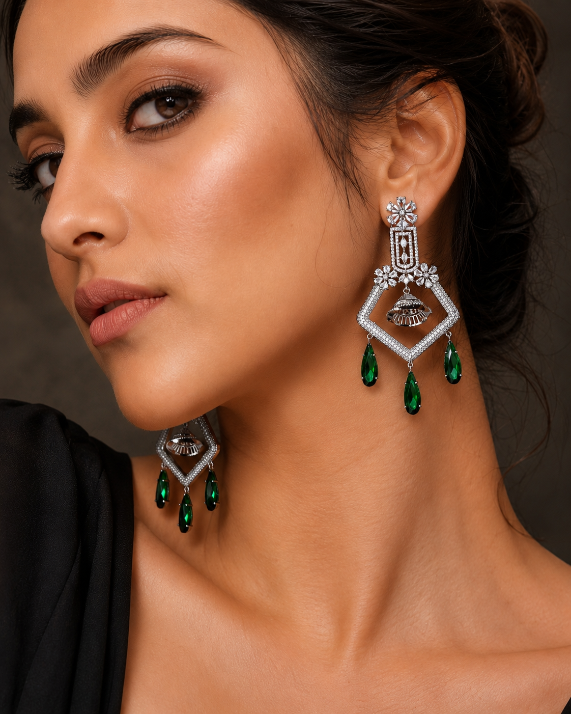 CZ American Diamond Dangler Earrings