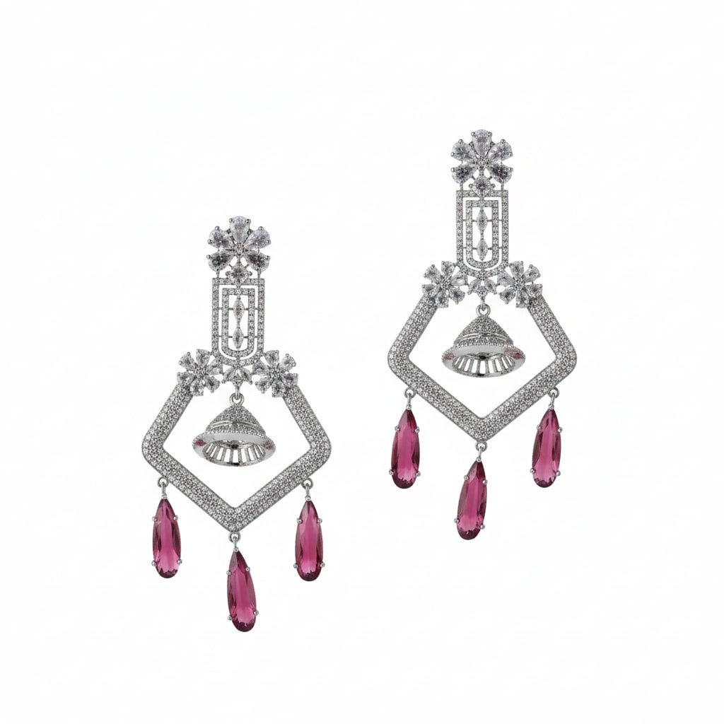 CZ American Diamond Dangler Earrings