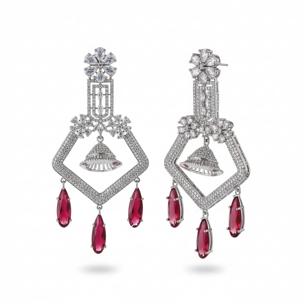 CZ American Diamond Dangler Earrings