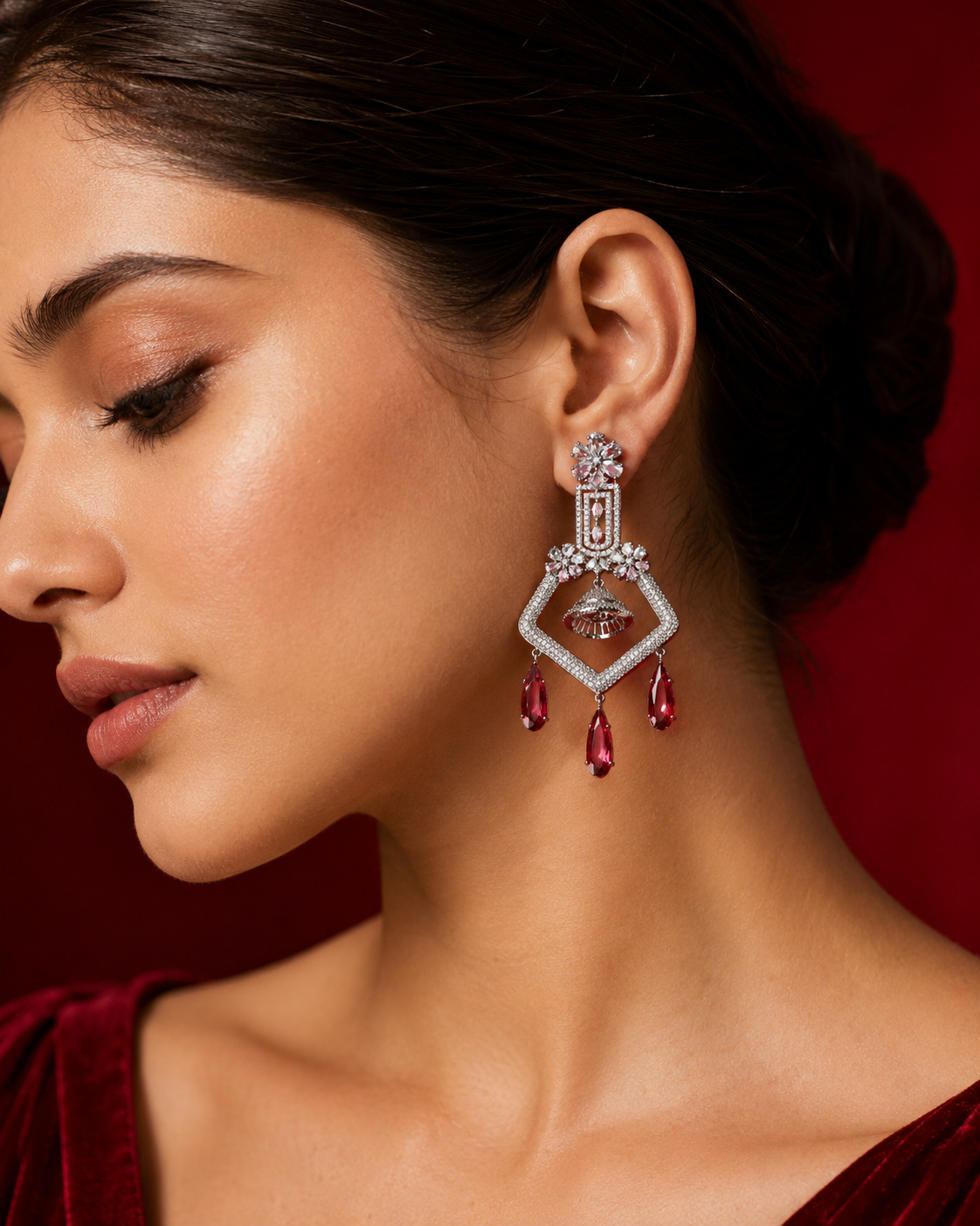 CZ American Diamond Dangler Earrings