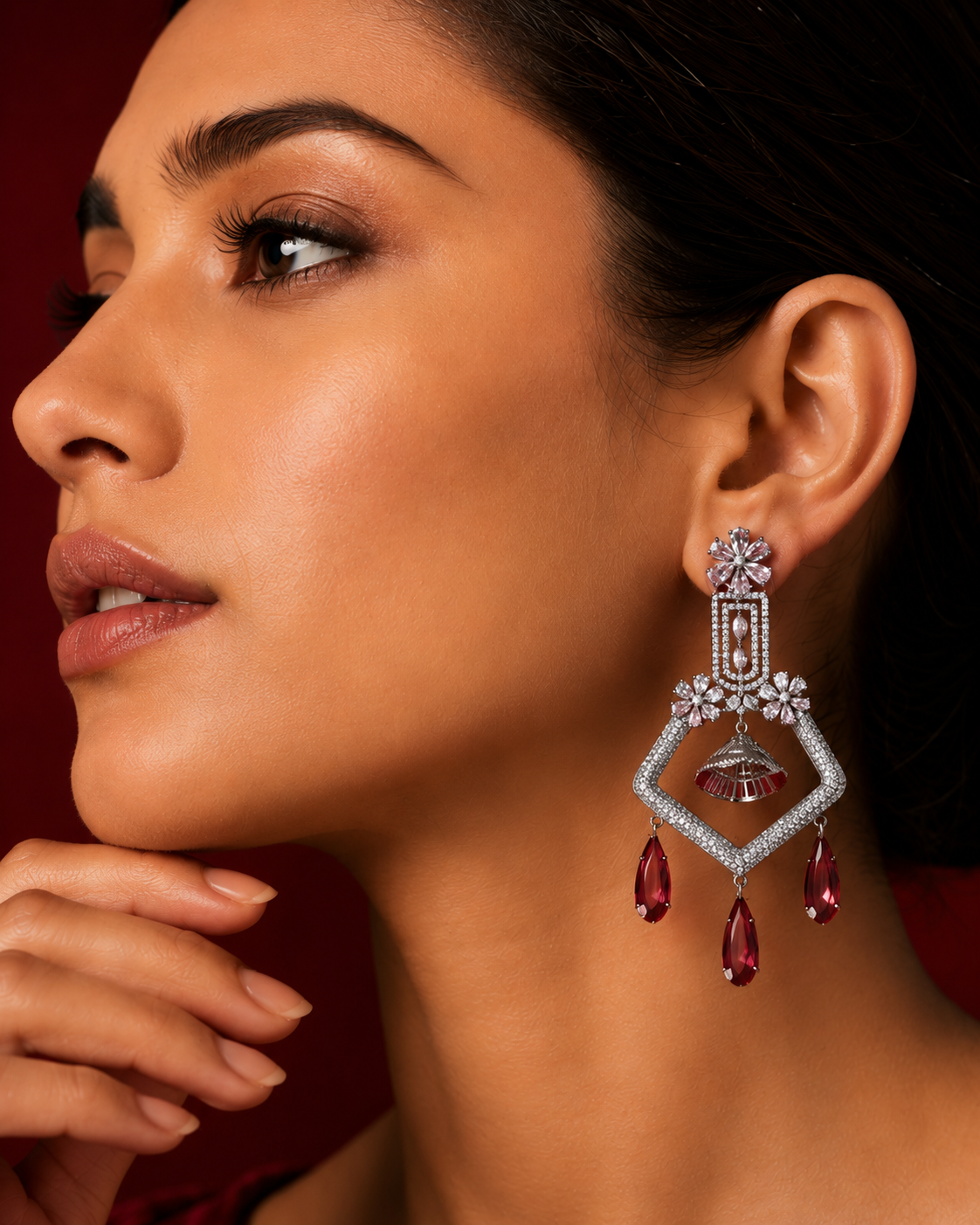CZ American Diamond Dangler Earrings