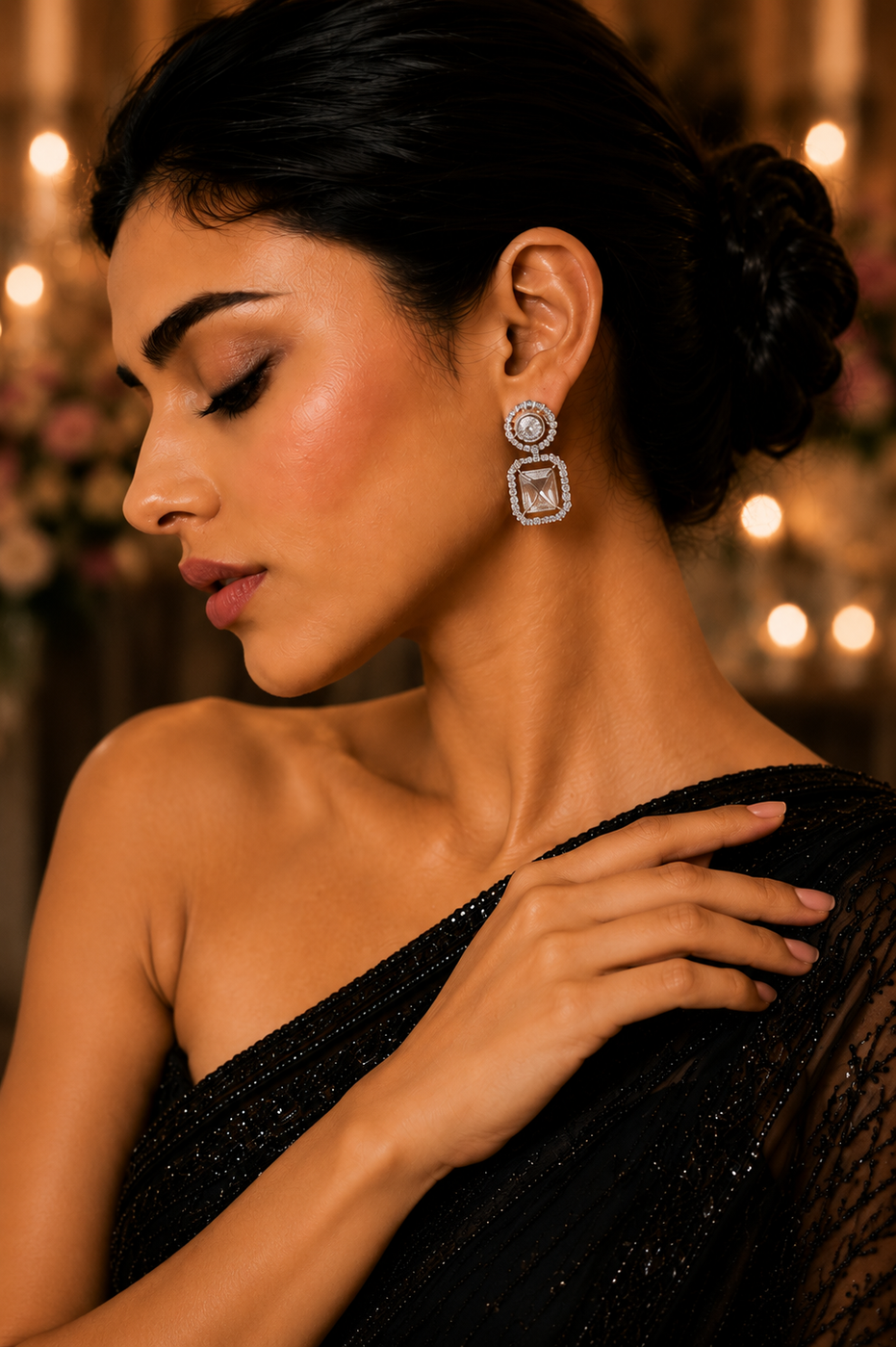 Sparkling Rhodium Plated Cubic Zirconia Drop Earrings