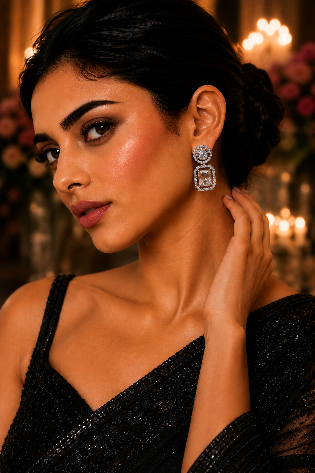 Sparkling Rhodium Plated Cubic Zirconia Drop Earrings