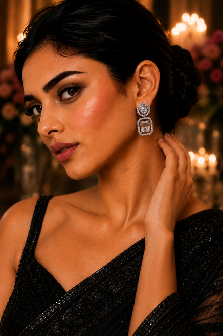 Sparkling Rhodium Plated Cubic Zirconia Drop Earrings