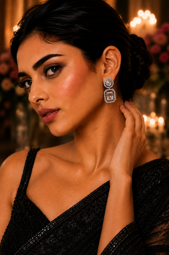 Sparkling Rhodium Plated Cubic Zirconia Drop Earrings