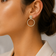 Crystal Double Circle Gold Plated Drop Earrings