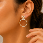 Crystal Double Circle Gold Plated Drop Earrings