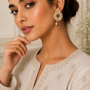 Gold-Plated Pearl & Crystal Drop Earrings