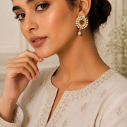 Gold-Plated Pearl & Crystal Drop Earrings