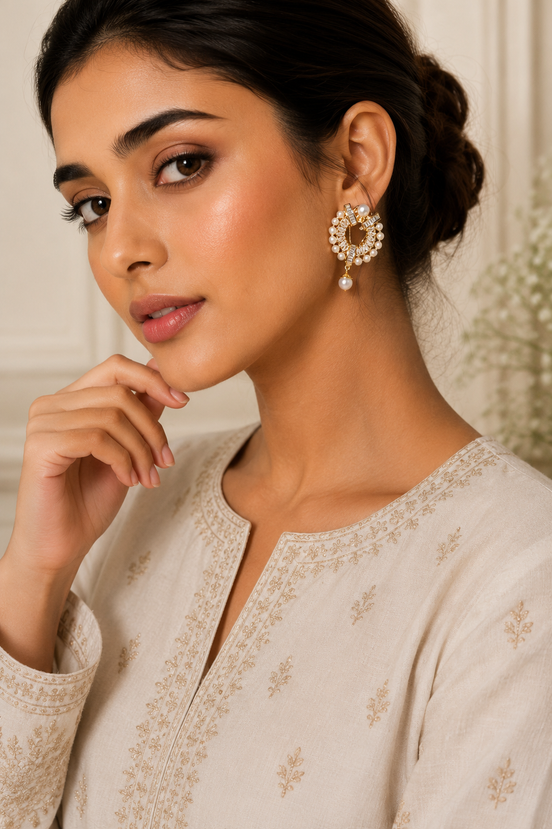 Gold-Plated Pearl & Crystal Drop Earrings