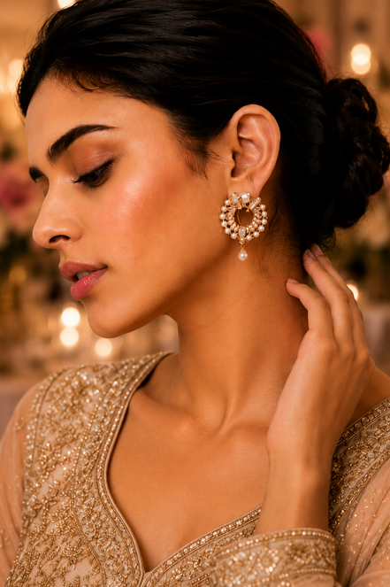 Gold-Plated Pearl & Crystal Drop Earrings