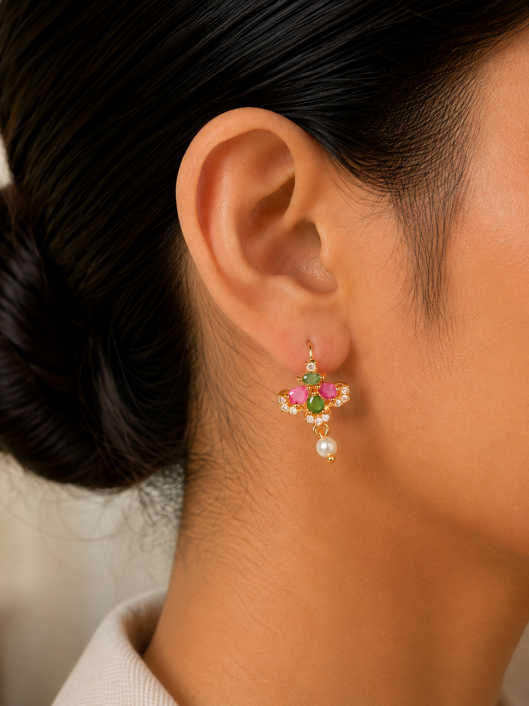 Traditional Marathi Gold Plated CZ Stone Bugadi Earrings