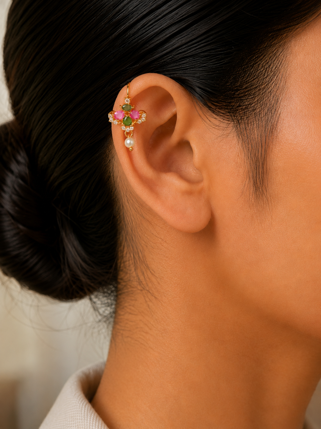 Traditional Marathi Gold Plated CZ Stone Bugadi Earrings