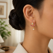 Antique Style Leaf Bugadi Earrings with Pearl Drop