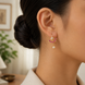 Gold Plated Floral Leaf Pattern Pearl Drop Earrings