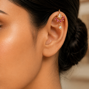 Antique Style Leaf Bugadi Earrings with Pearl Drop