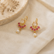 Gold Plated Floral Leaf Pattern Pearl Drop Earrings