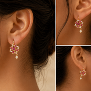 Gold Plated Floral Star Pattern Pearl Drop Earrings