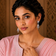 Rhodium Plated Dangle Earrings with Crystal Work