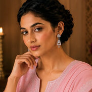 Rhodium Plated Dangle Earrings with Crystal Work