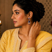 Rhodium Plated Dangle Earrings with Crystal Work