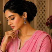 Rhodium Plated Dangle Earrings with Crystal Work