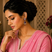 Rhodium Plated Dangle Earrings with Crystal Work