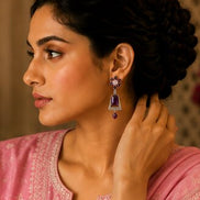 Rhodium Plated Dangle Earrings with Crystal Work