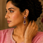 Rhodium Plated Dangle Earrings with Crystal Work