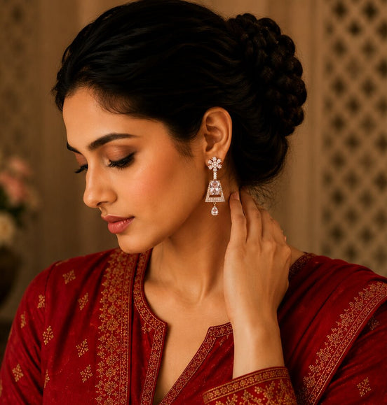 Mehendi Plated Dangle Earrings with Crystal Work